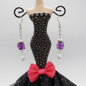 Purple and White Crystal Earrings